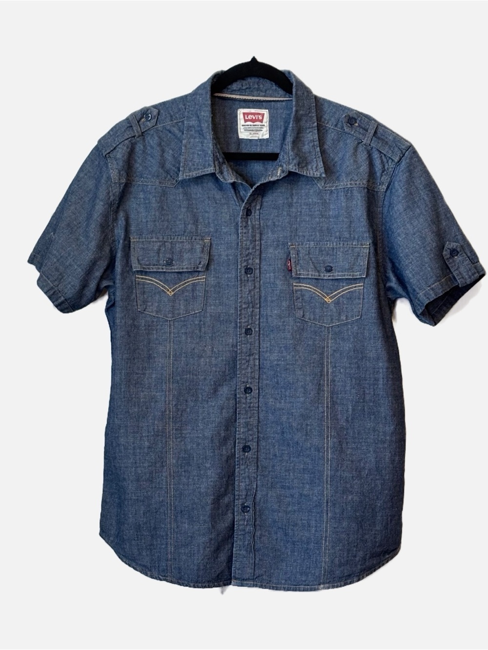 Levi's Y2K Men’s Short-Sleeve Western-Style Denim Chambray Button Front Shirt XL